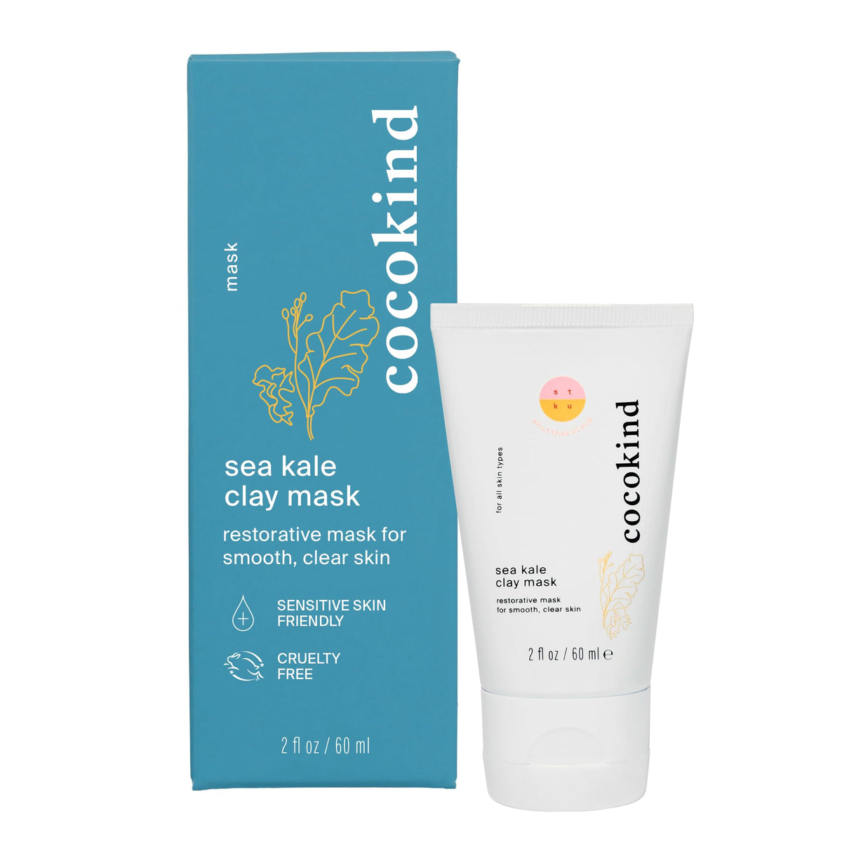 Cocokind Sea Kale Clay Mask jar close-up for gentle exfoliation and radiant skin.