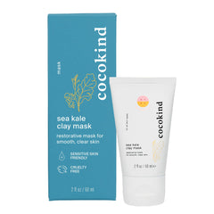 Cocokind Sea Kale Clay Mask jar close-up for gentle exfoliation and radiant skin.