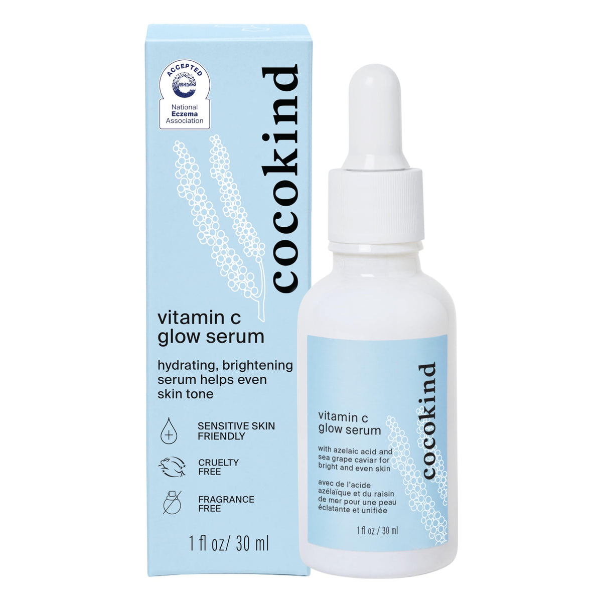 Cocokind Vitamin C Glow Serum bottle front view promising a radiant, hydrated complexion