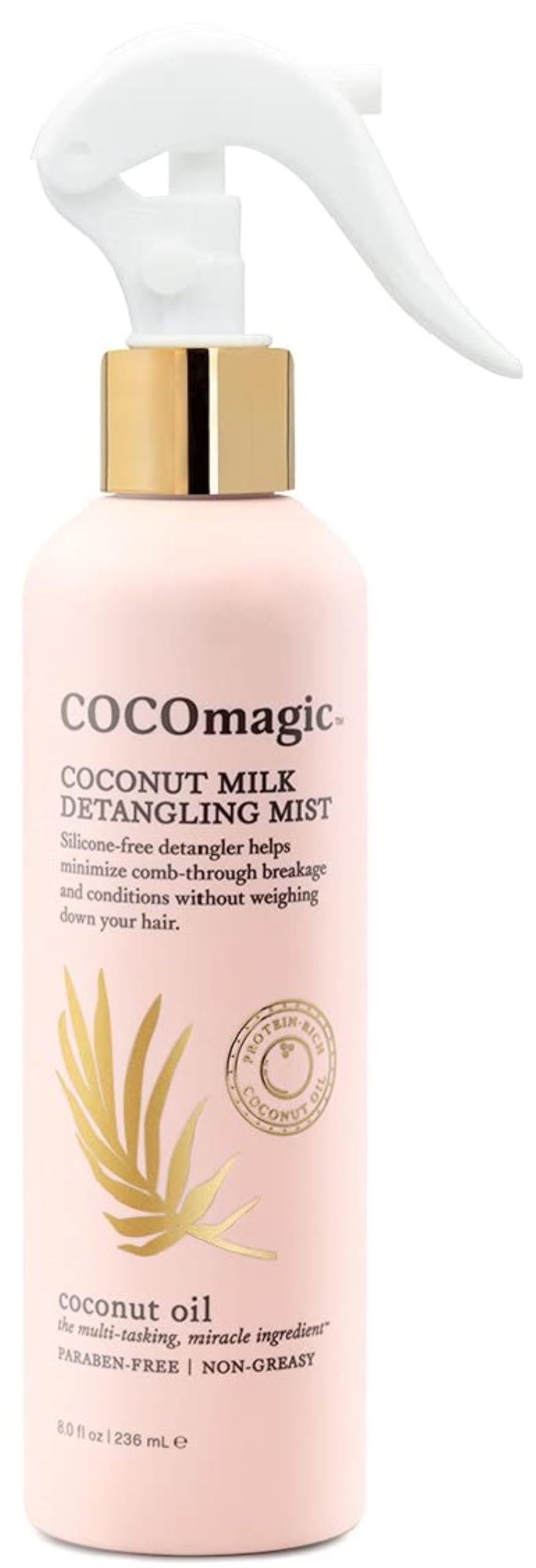 Cocomagic Coconut Milk Detangling Mist bottle shows rich hydration for smoother, frizz-free hair