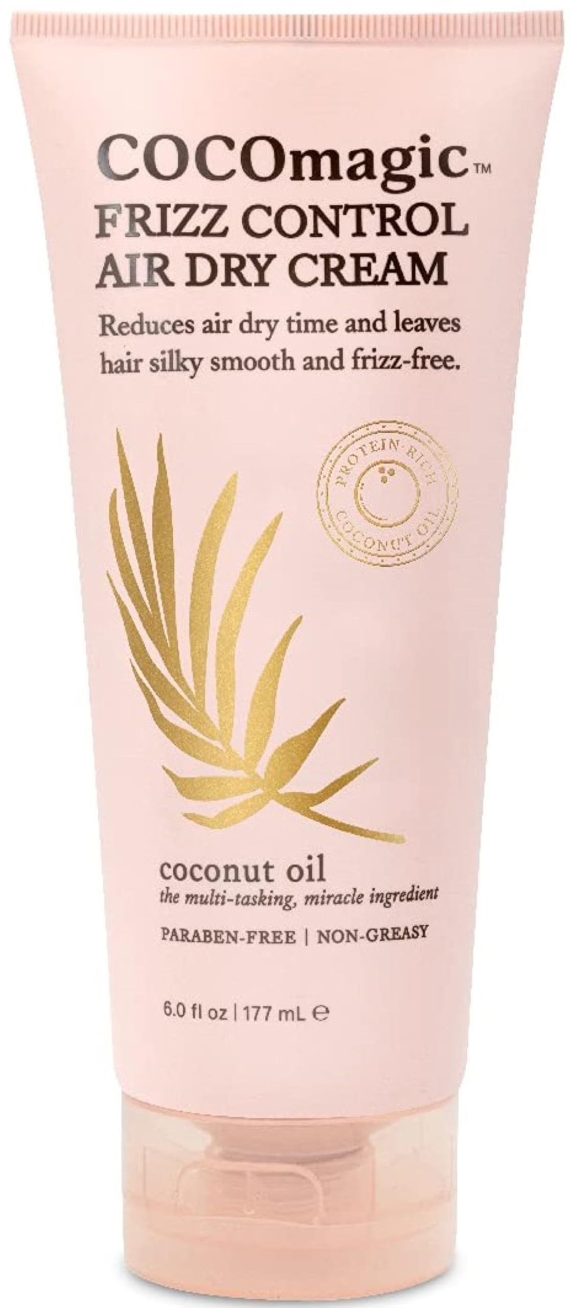 Cocomagic Frizz Control Air Dry Cream bottle offers lightweight frizz control for smoother, shinier hair.