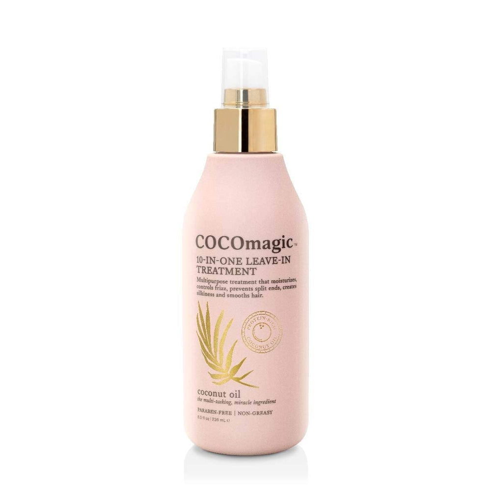 Cocomagic leave-in bottle pour for easy spray-on hydration and frizz control.