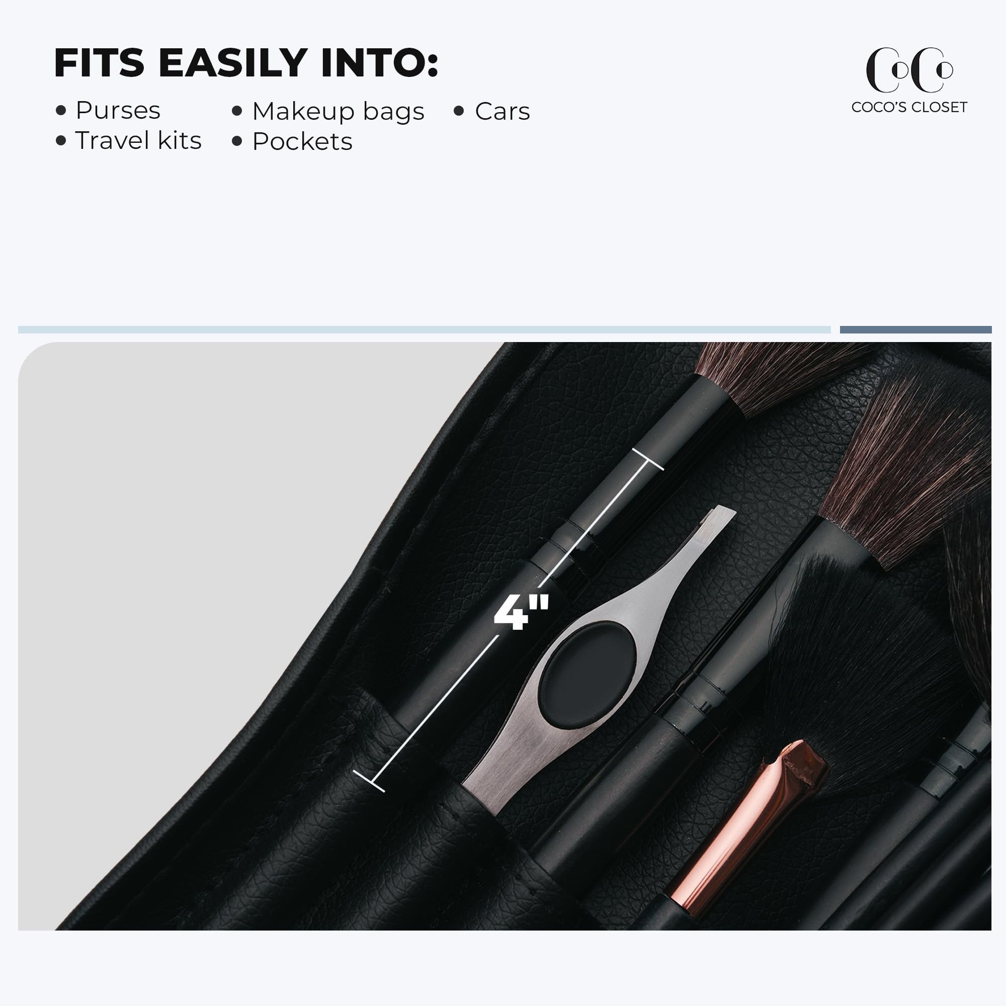 Coco's Closet compact design fits in beauty bag for daily touch-ups
