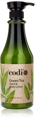 CODi Hand and Body Lotion Green Tea bottle highlights hydrating skin and refreshing aroma for daily use.