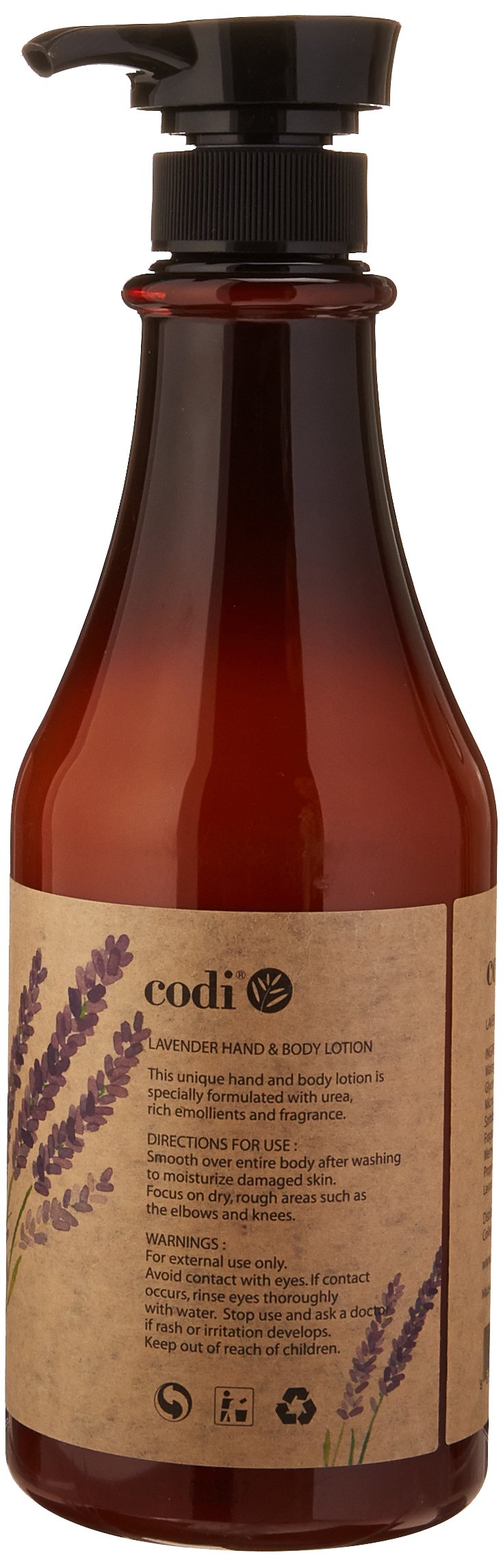 CODi lavender lotion texture close-up showing creamy emollients