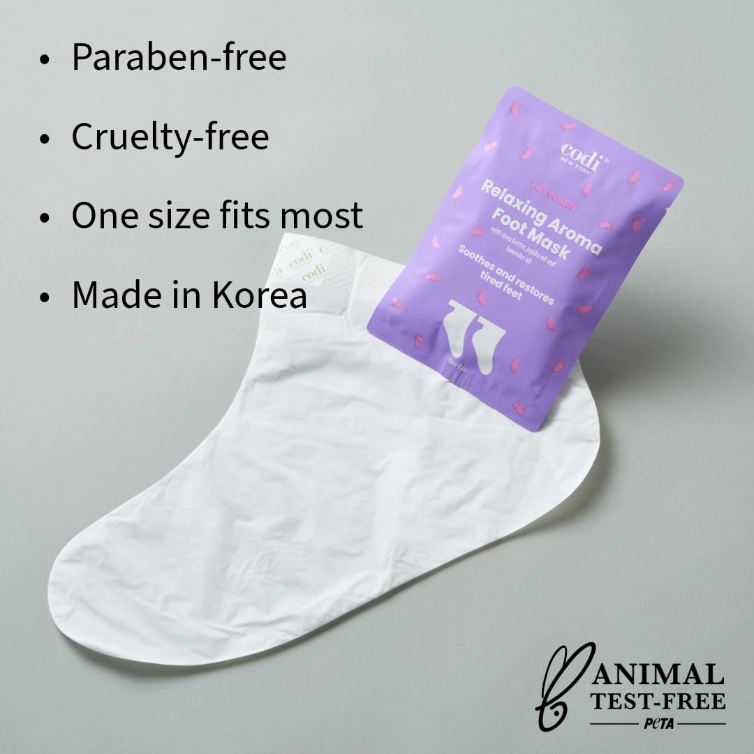 Codi New York Relaxing Aroma Foot Mask texture close-up reveals moisturizing formula.