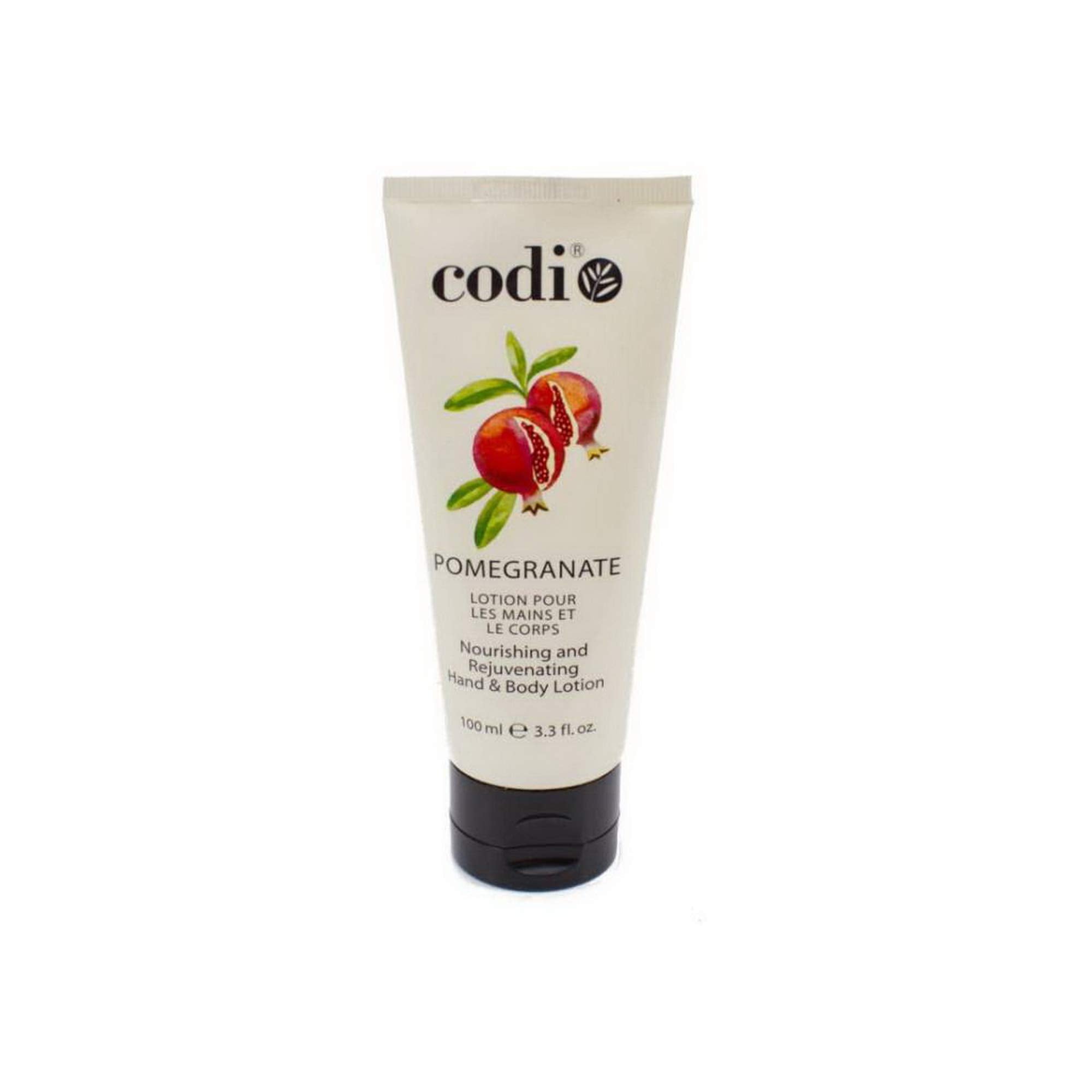 CODi Pomegranate Lotion packaging highlights an elegant bottle design.