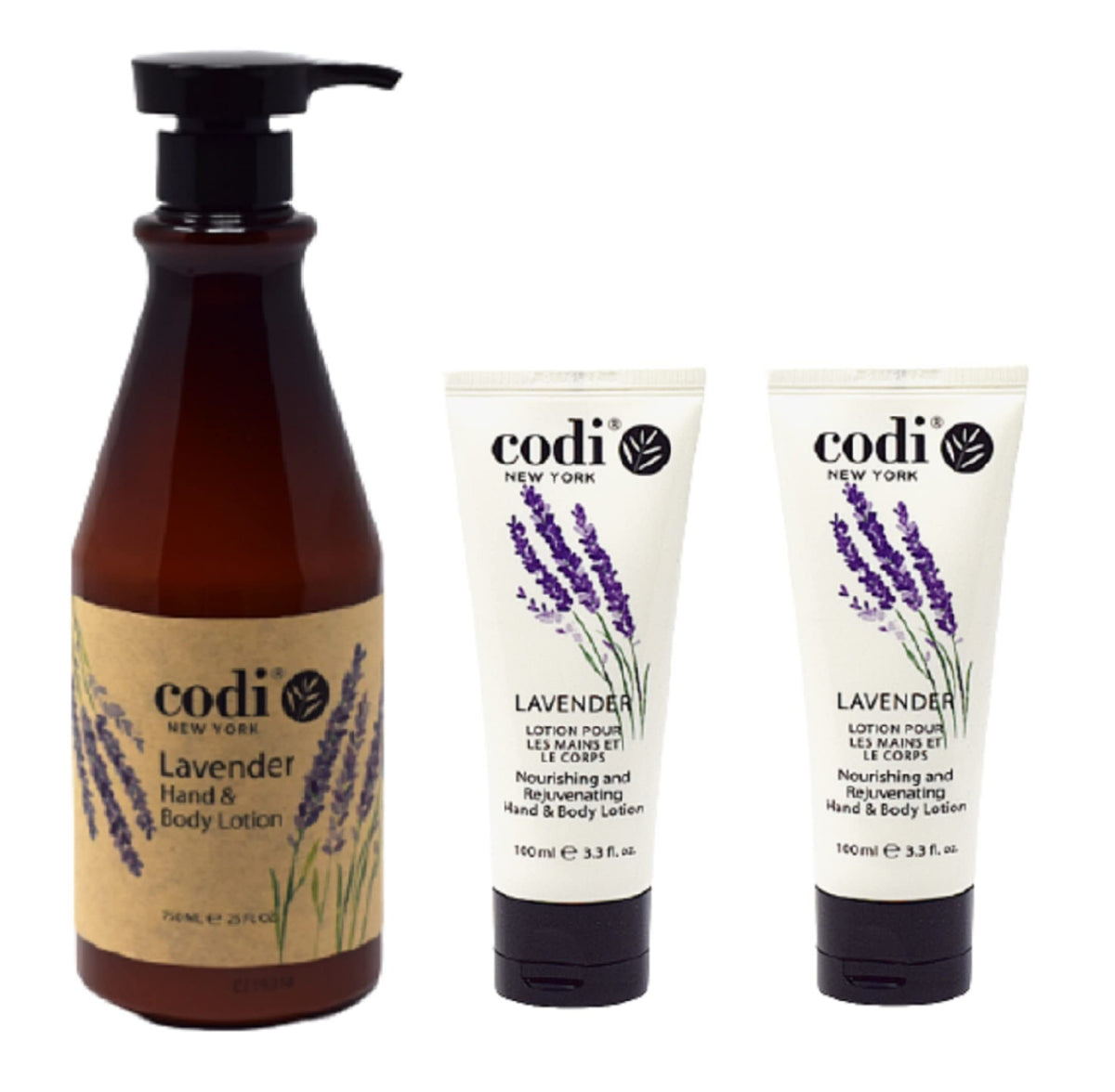 CODi Lavender Lotion bottle front highlights true English lavender scent for calm, hydrated skin.