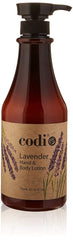 CODi Lavender Lotion bottle side view showing compact packaging for travel-friendly hydration.