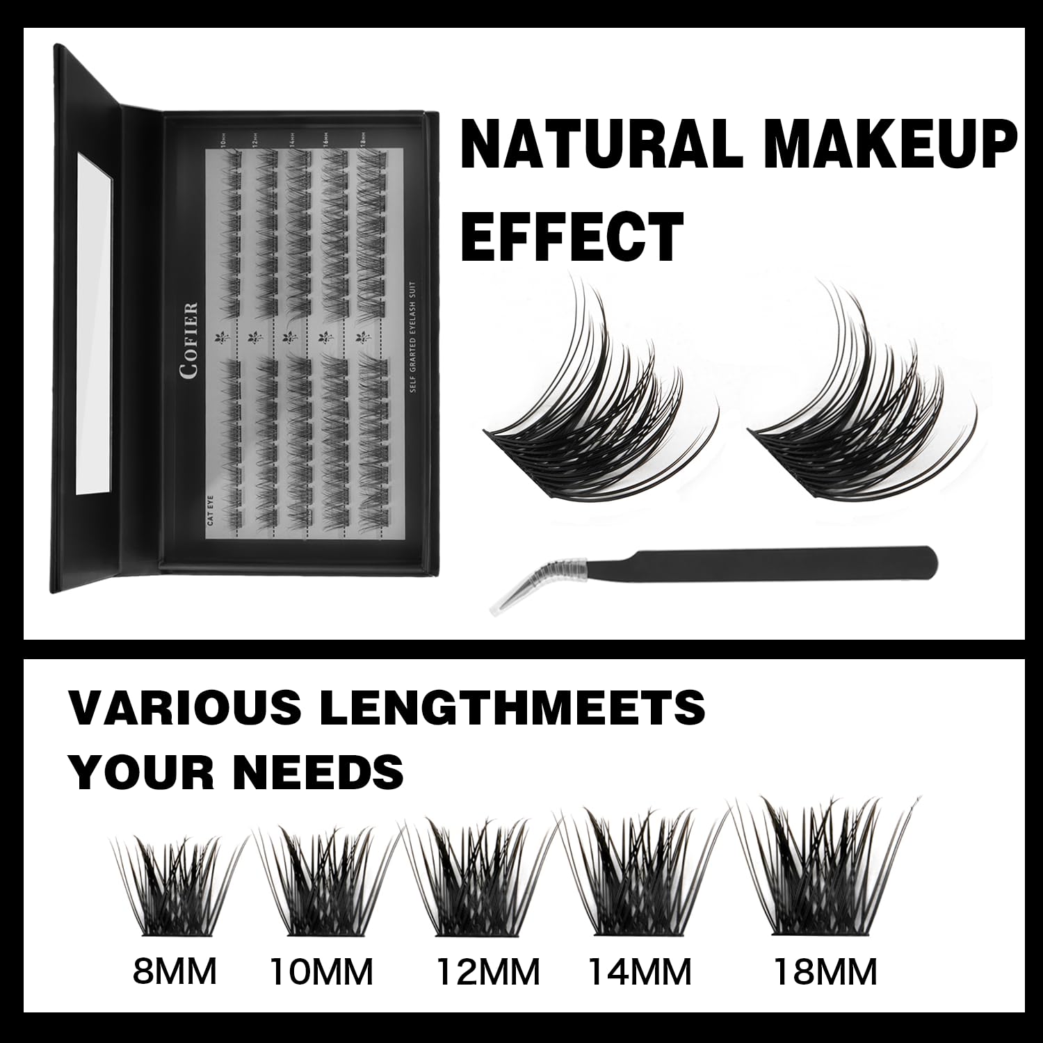 CoFier Wispy Lash Clusters 10-18mm set offers mix lengths for natural to dramatic looks.