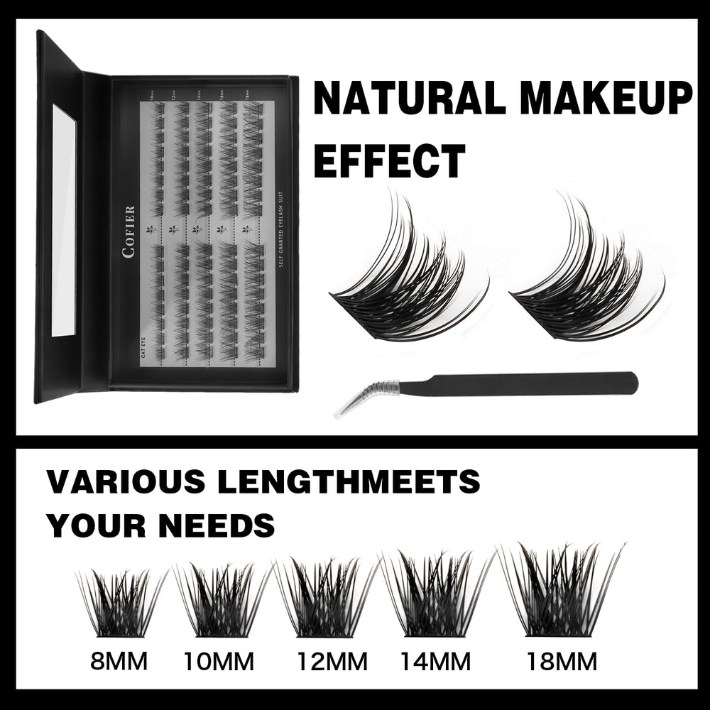 CoFier Wispy Lash Clusters 10-18mm set offers mix lengths for natural to dramatic looks.