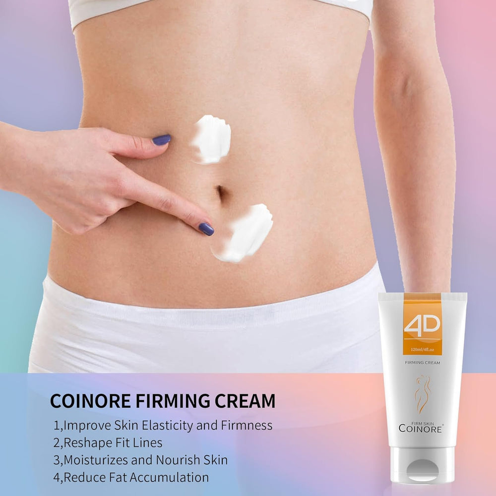 Coinore B Flat Belly Firming Cream on thighs for targeted firming and smoothing.