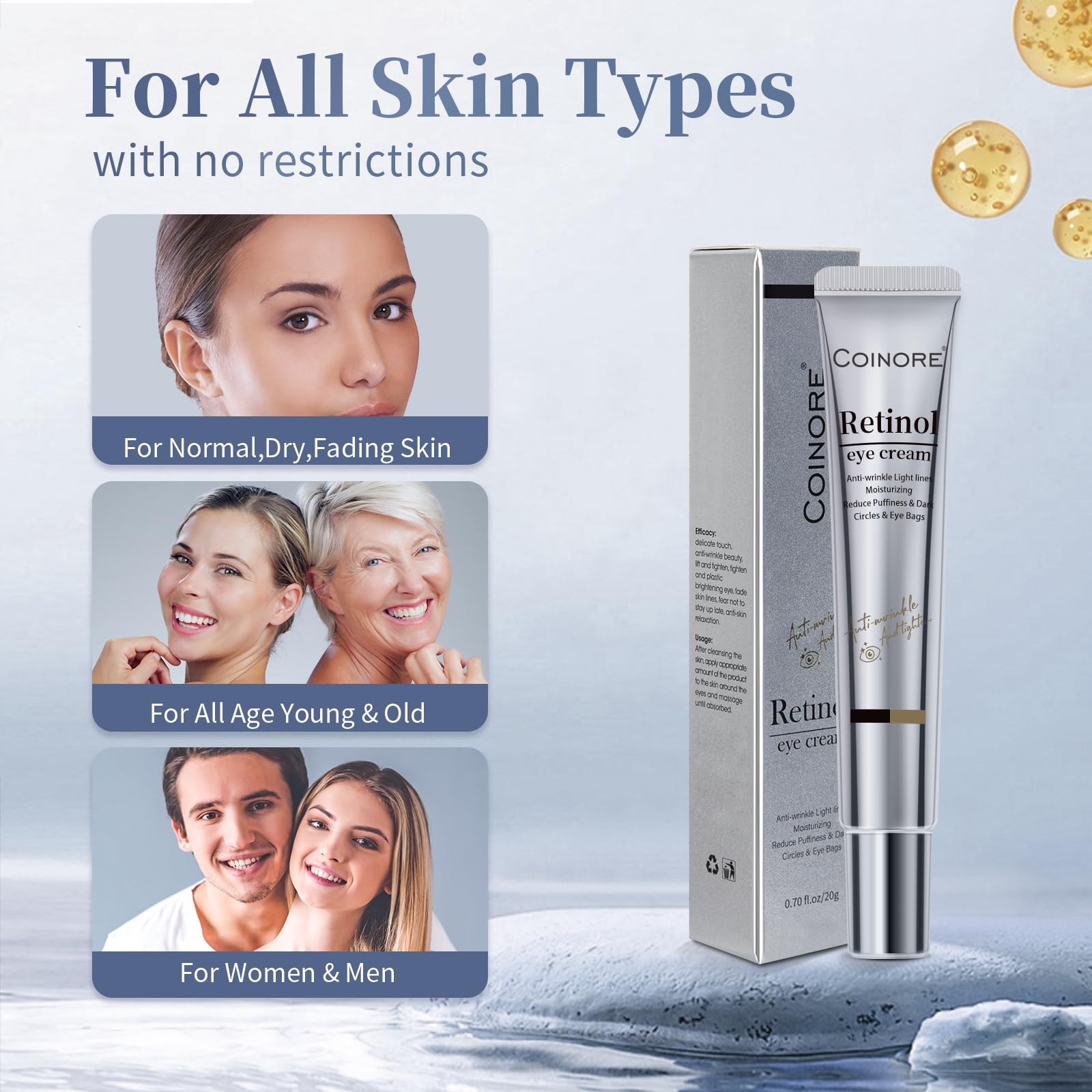 Coinore Retinol Under Eye Cream day routine image hints bright alert eyes