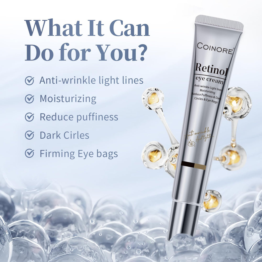 Coinore Retinol Under Eye Cream packaging shown for routine integration