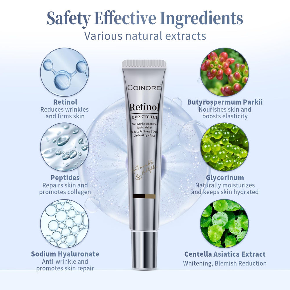 Coinore Retinol Under Eye Cream peptide formula highlights gentle care and barrier support
