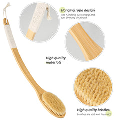 COINPOTIA Bath Body Brush side view with 22in handle, ideal for back scrubbing