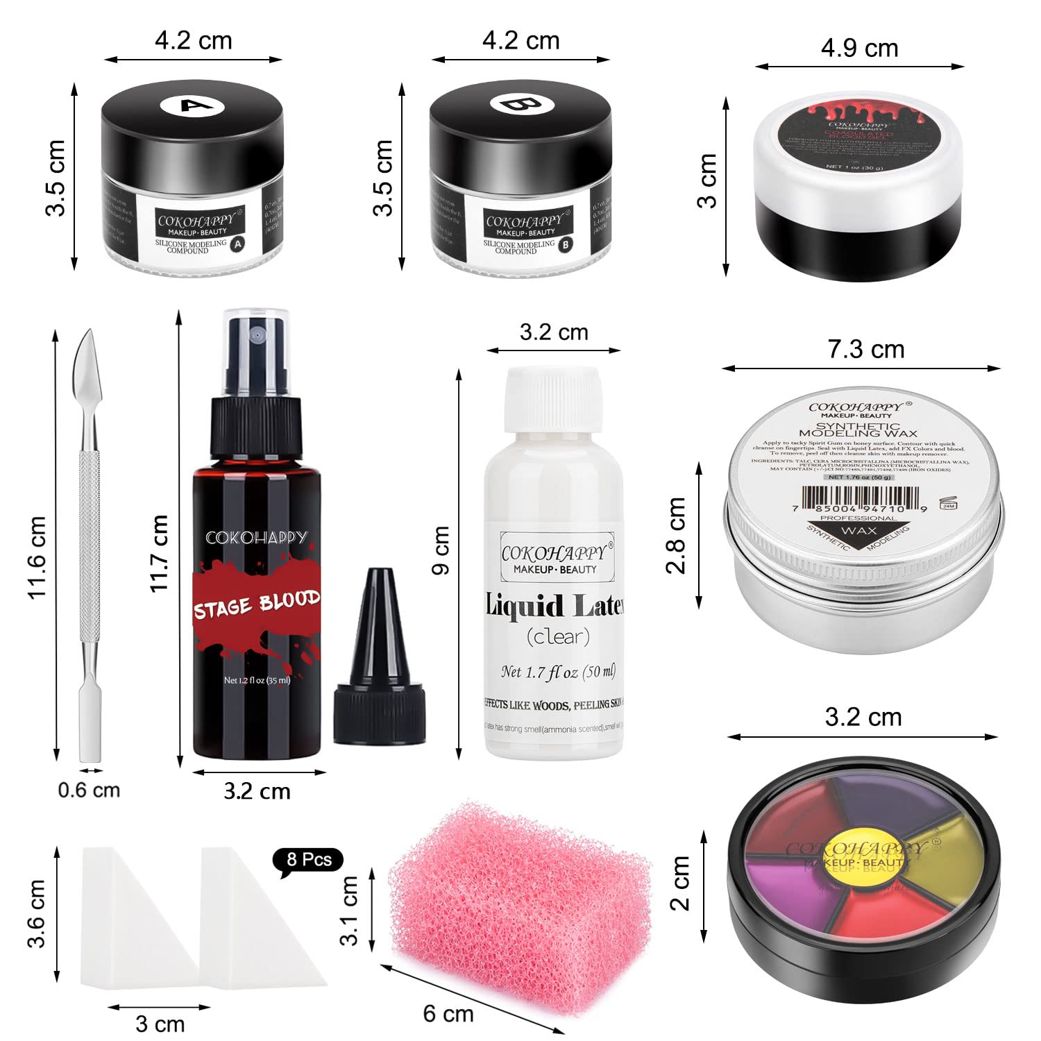 COKOHAPPY Halloween SFX kit tools and sponges for clean, precise application.