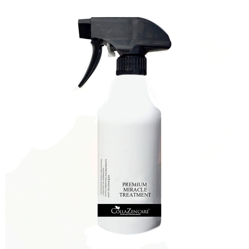 Collazen Care Premium Miracle Treatment 500ml bottle promotes detangling and silky, healthier-looking hair.
