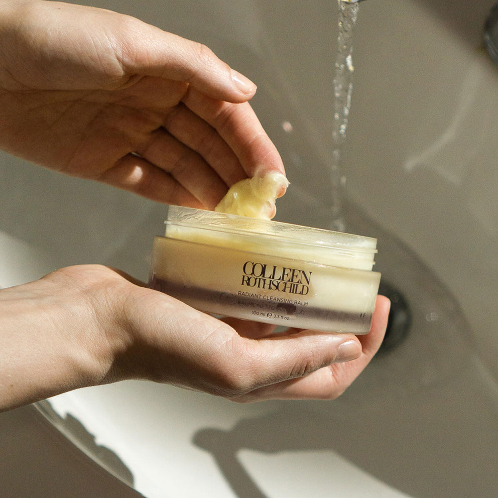 COLLEEN ROTHSCHILD Mini Radiant Cleansing Balm massaged onto skin for soothing cleanse.