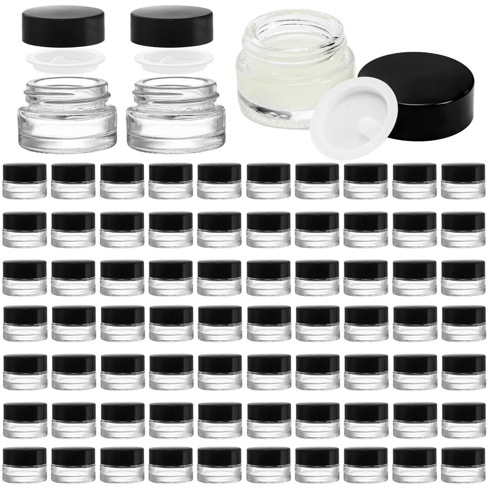 Coloch 90-pack 5ml glass jar with black lid for cosmetics samples and travel