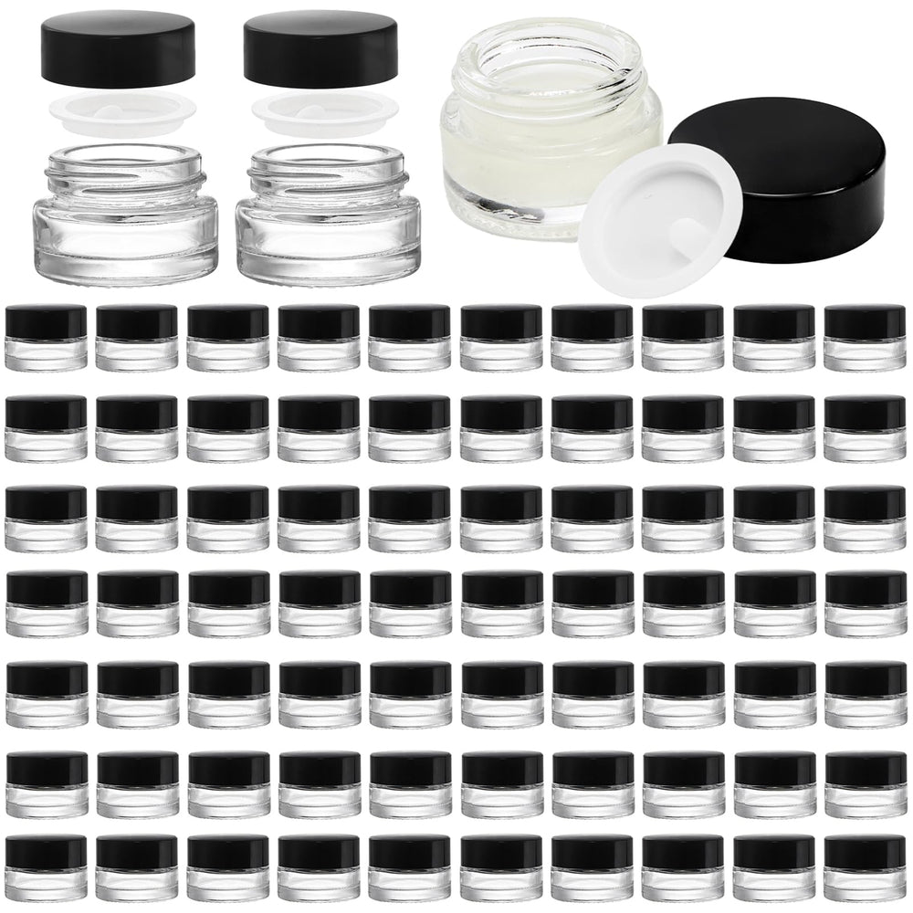 Coloch 90-pack 5ml glass jar with black lid for cosmetics samples and travel