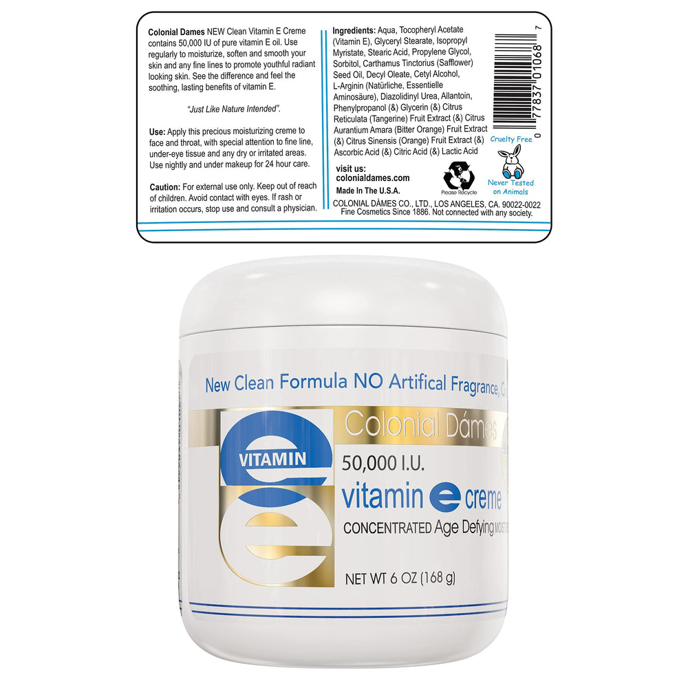 Colonial Dames Vitamin E cream nighttime routine setup.