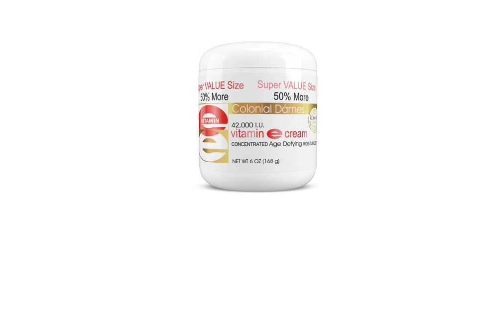 Colonial Dames Vitamin E Cream packaging highlights high-potency moisture for dry skin