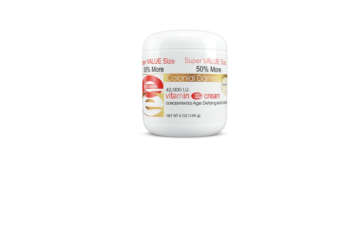 Colonial Dames Vitamin E Cream packaging highlights high-potency moisture for dry skin