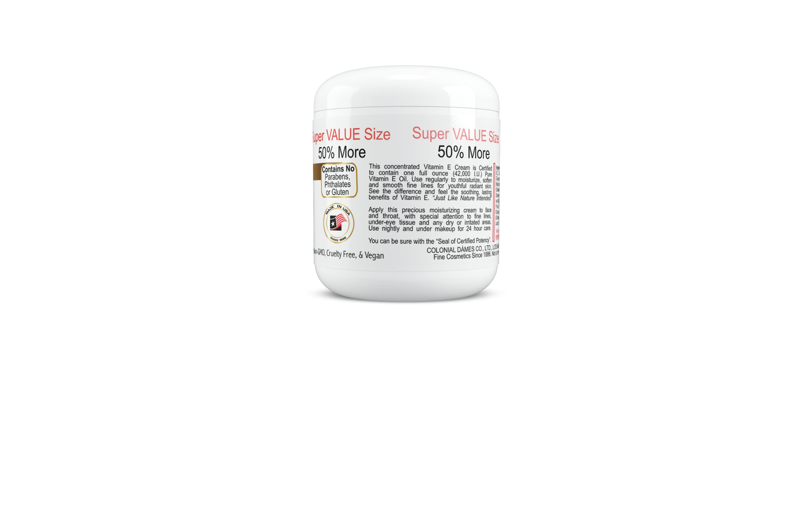 Colonial Dames Vitamin E Cream texture for deep hydration on skin