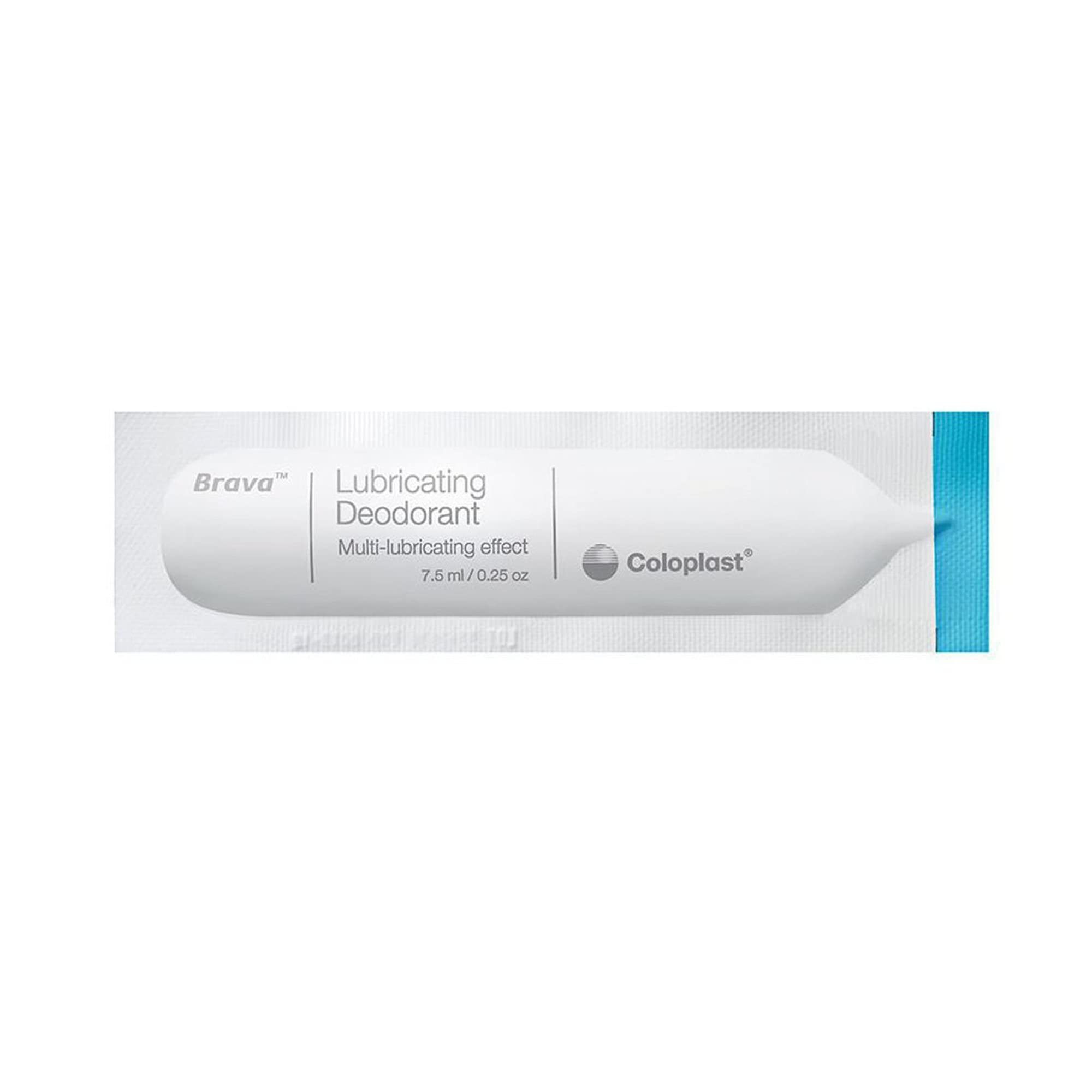 Coloplast Brava lubricating deodorant in use near ostomy appliance for comfortable wear