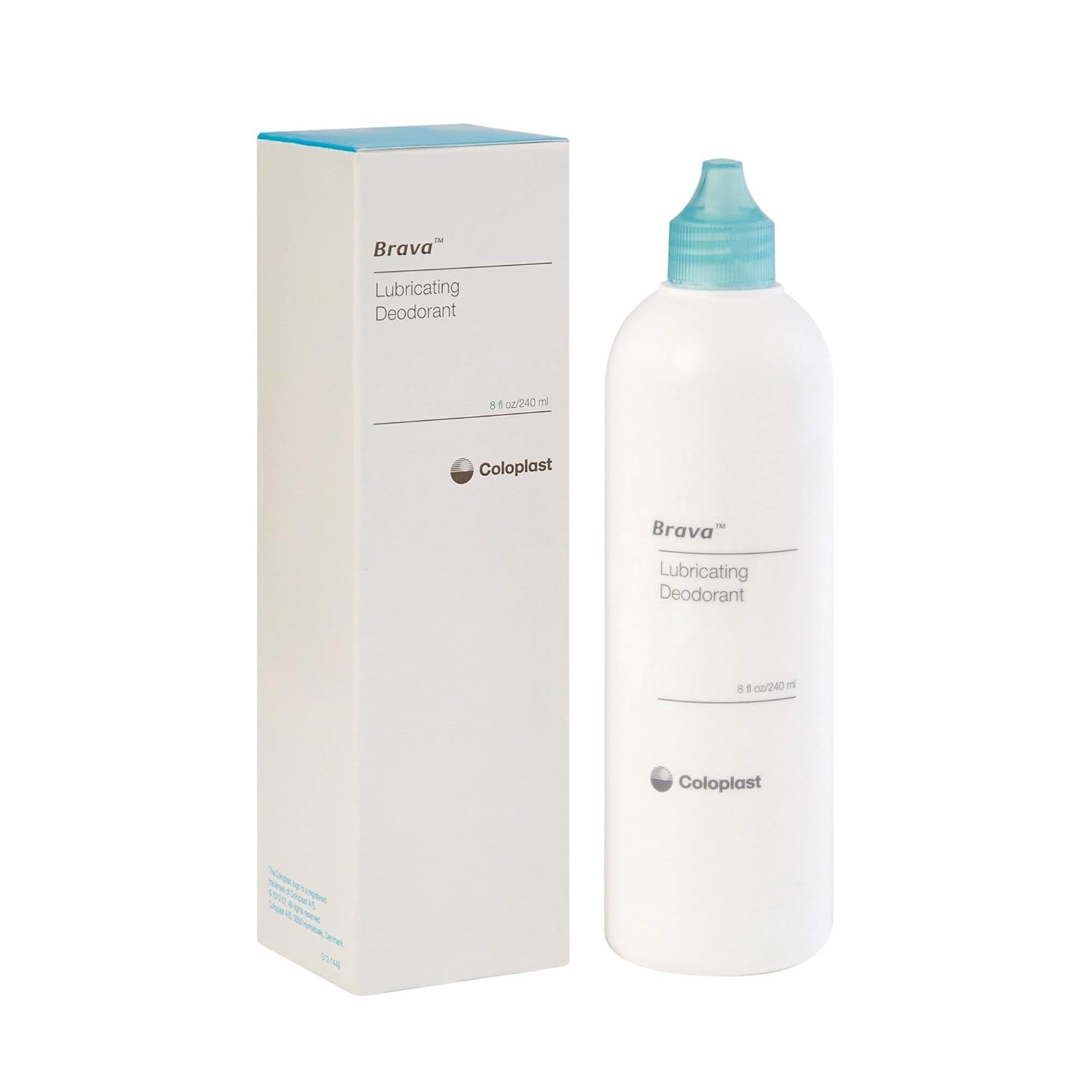 Coloplast Brava ostomy deodorant lubricant bottle ready for odor control and smoother emptying.
