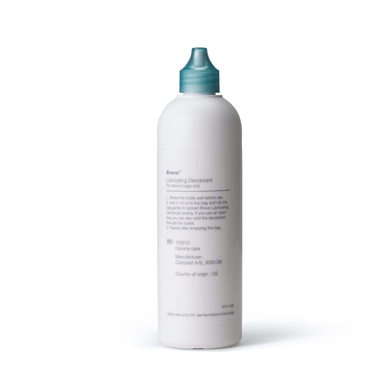 Coloplast Brava ostomy deodorant lubricant lid close-up highlighting sealing and freshness.