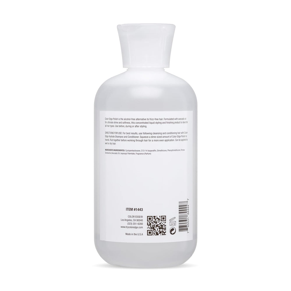 Color Edge Polish application on damp hair for easier detangling and shine.