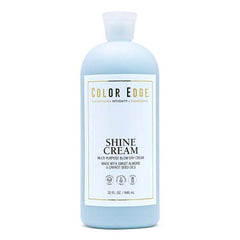 Color Edge Shine Cream bottle enhances detangling and shine for smooth, manageable hair.