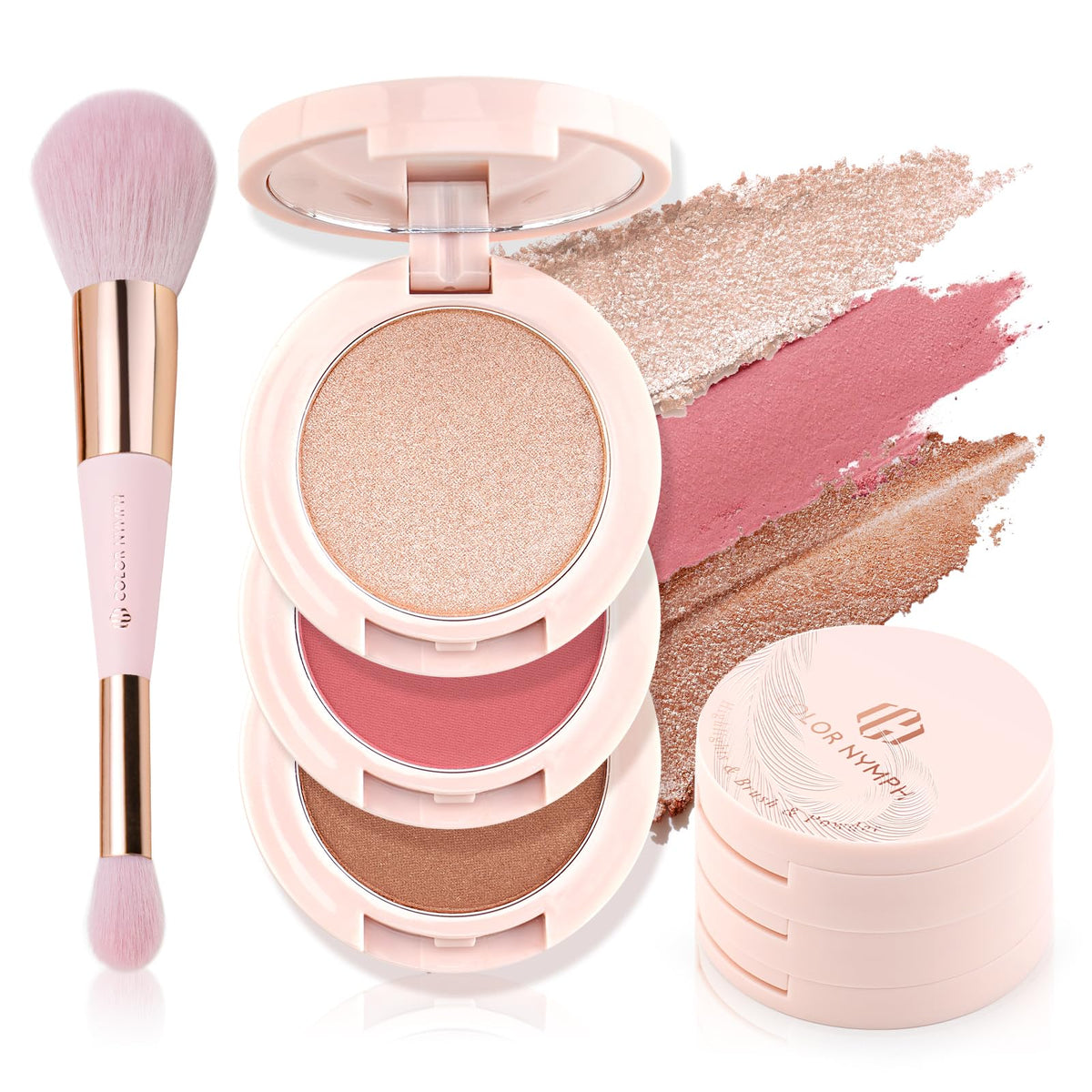 Color Nymph 3Colors Contour Blush Highlighter Palette closed compact for on-the-go touch-ups.