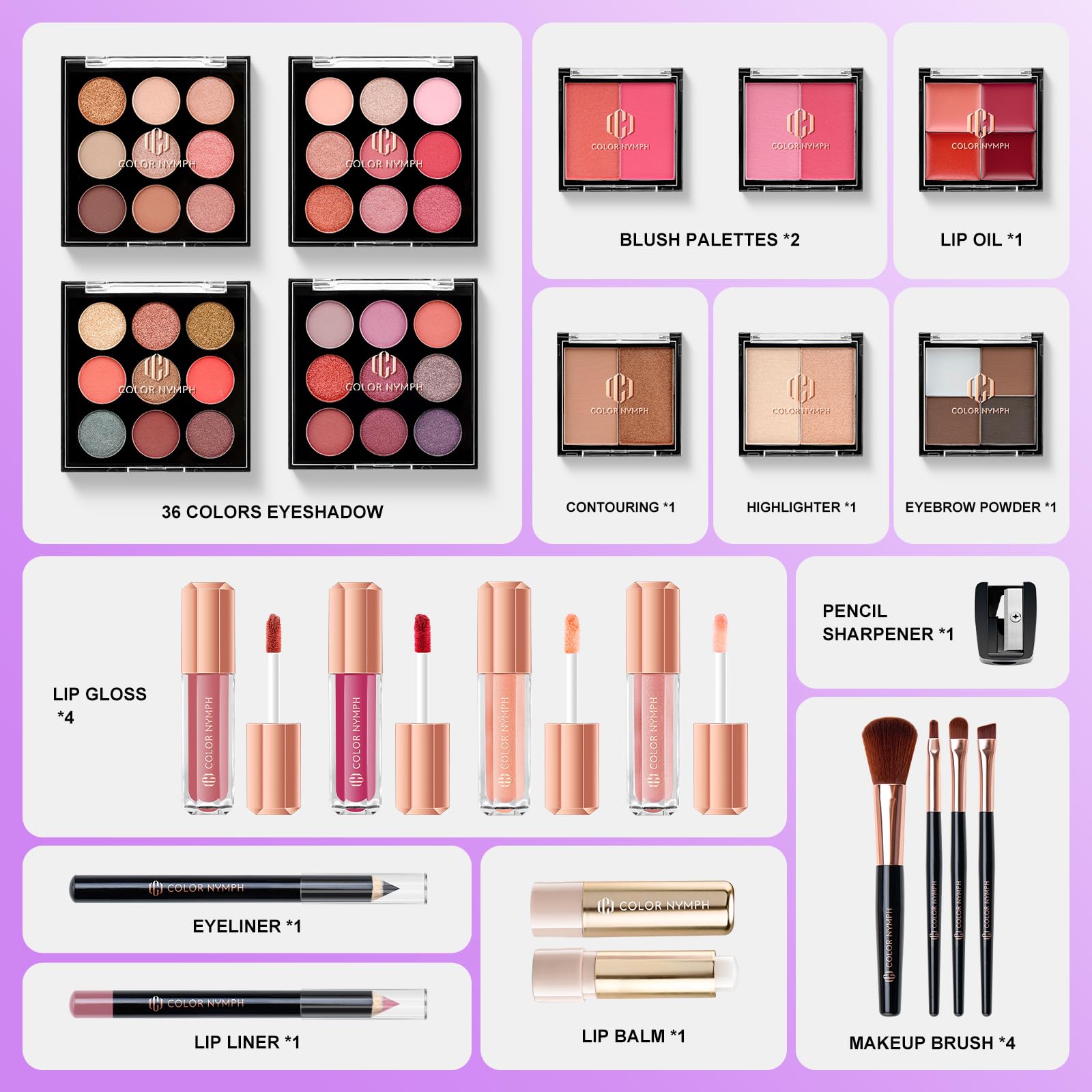 Color Nymph makeup kit lip oil set delivers gloss and moisture for daily looks