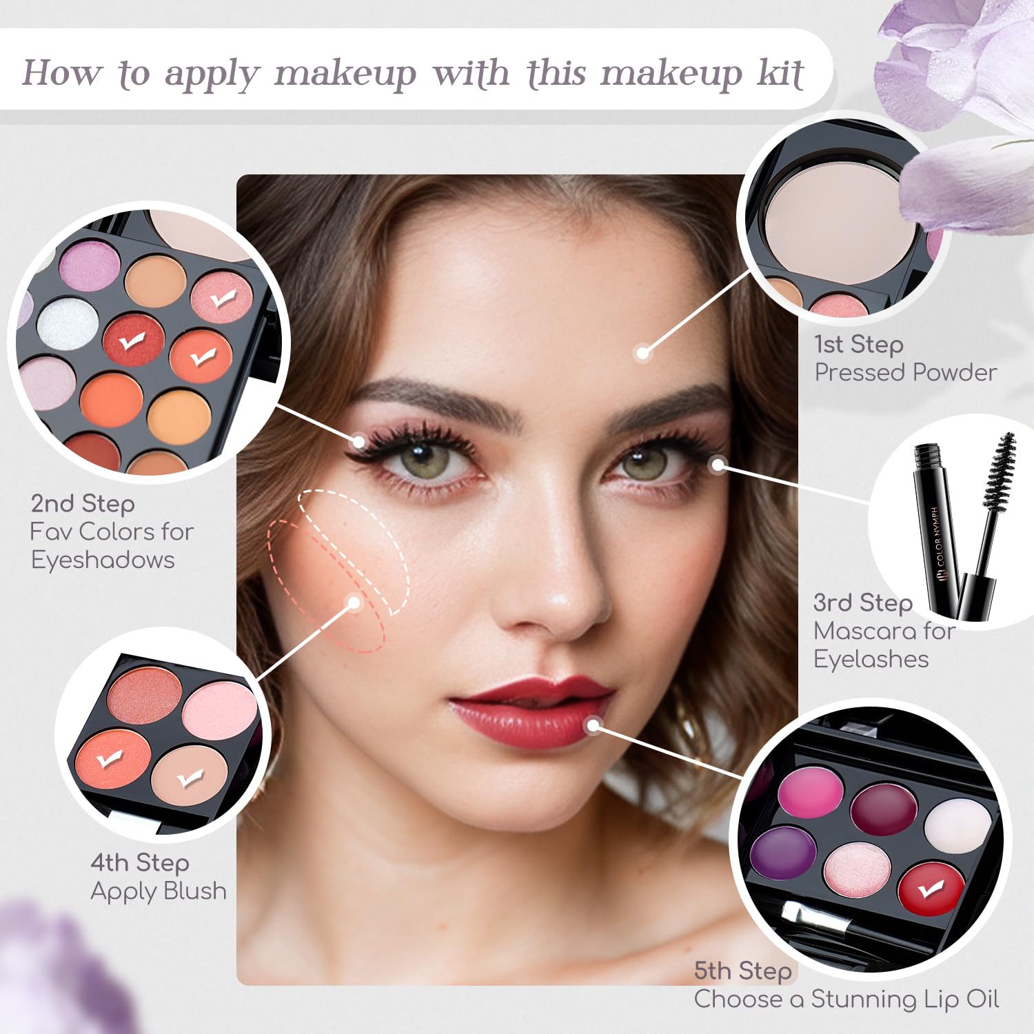 Color Nymph mascara with brush for defined, voluminous lashes.