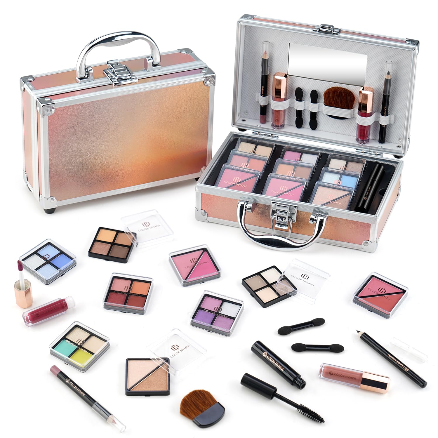 Color Nymph beginner makeup kit train case closed, portable storage for school or travel.