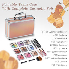 Color Nymph beginner makeup kit train case open, organized makeup essentials for quick touch-ups.
