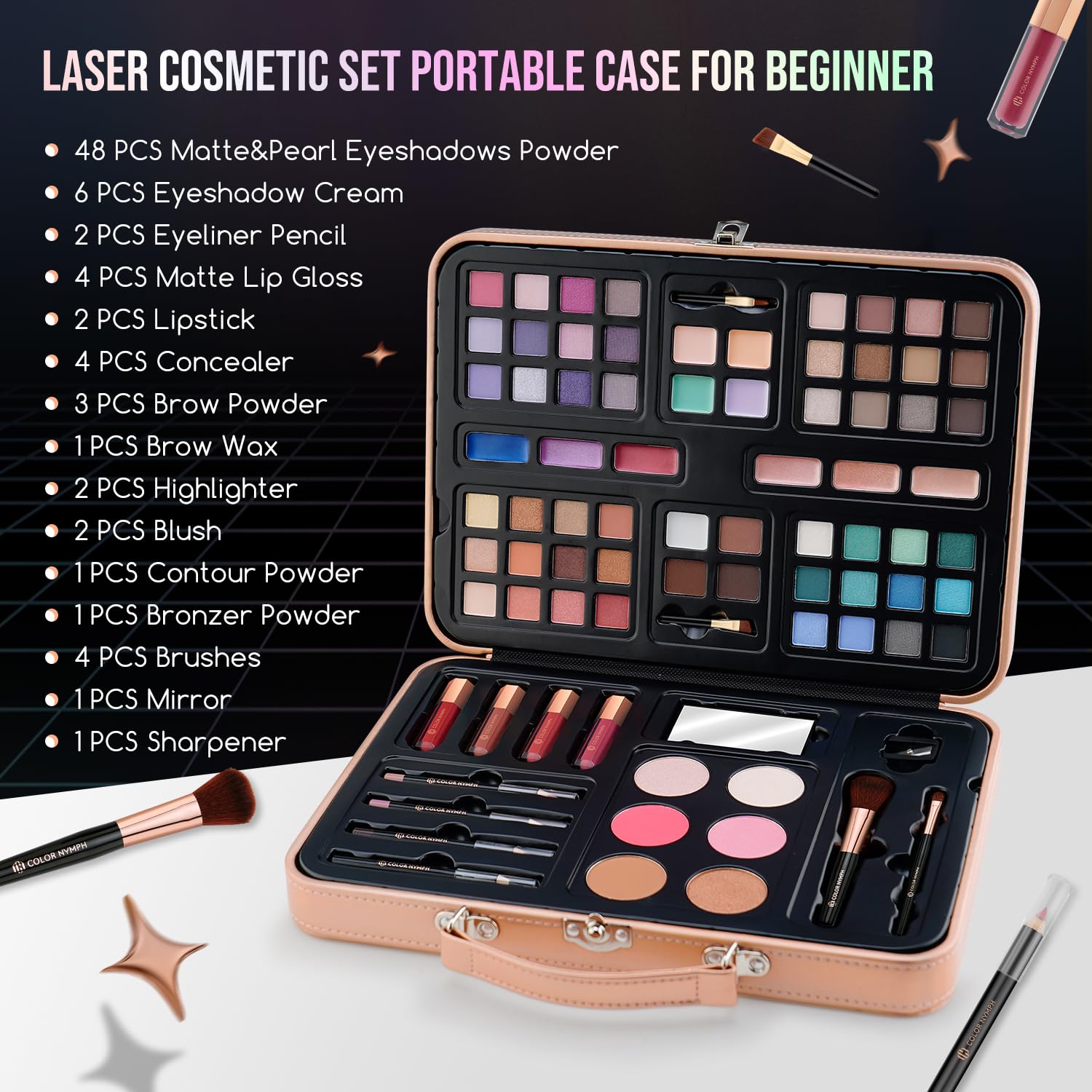Color Nymph eyeshadow palette 54 colors—rich pigments for bold, creative looks.