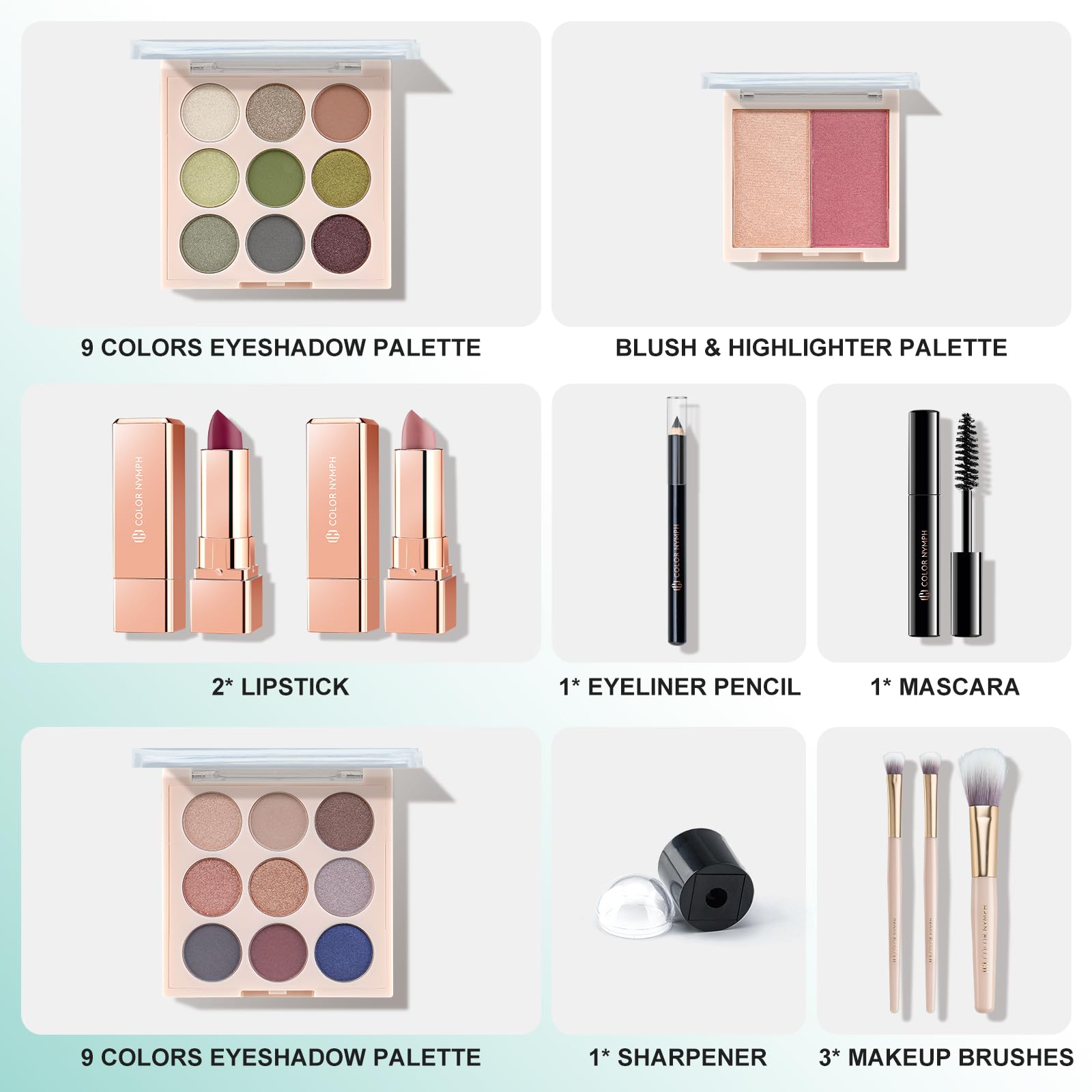 Color Nymph eyeshadow palette dual 9-color open shows rich pigment options.