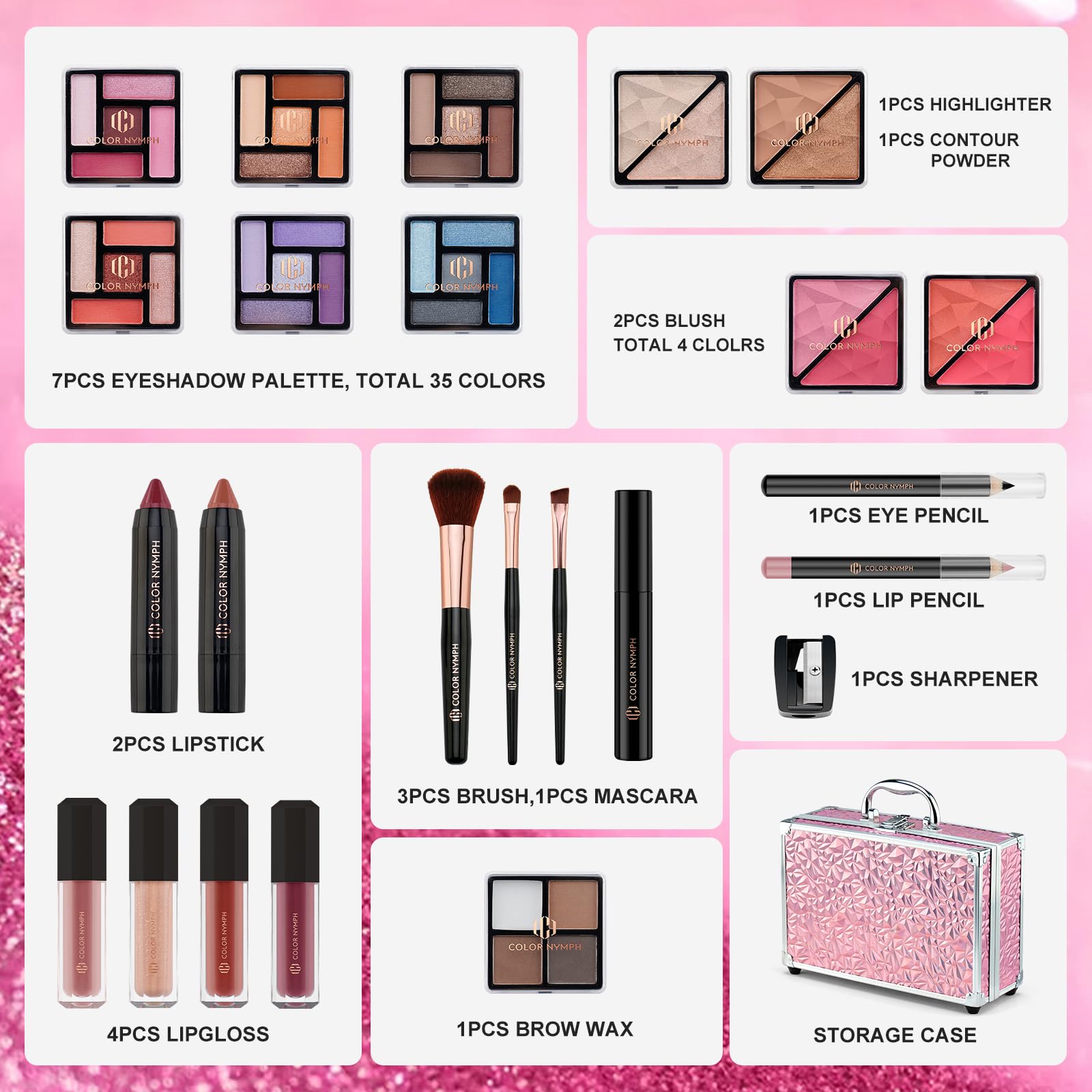 Color Nymph makeup brushes set with soft bristles for precise makeup