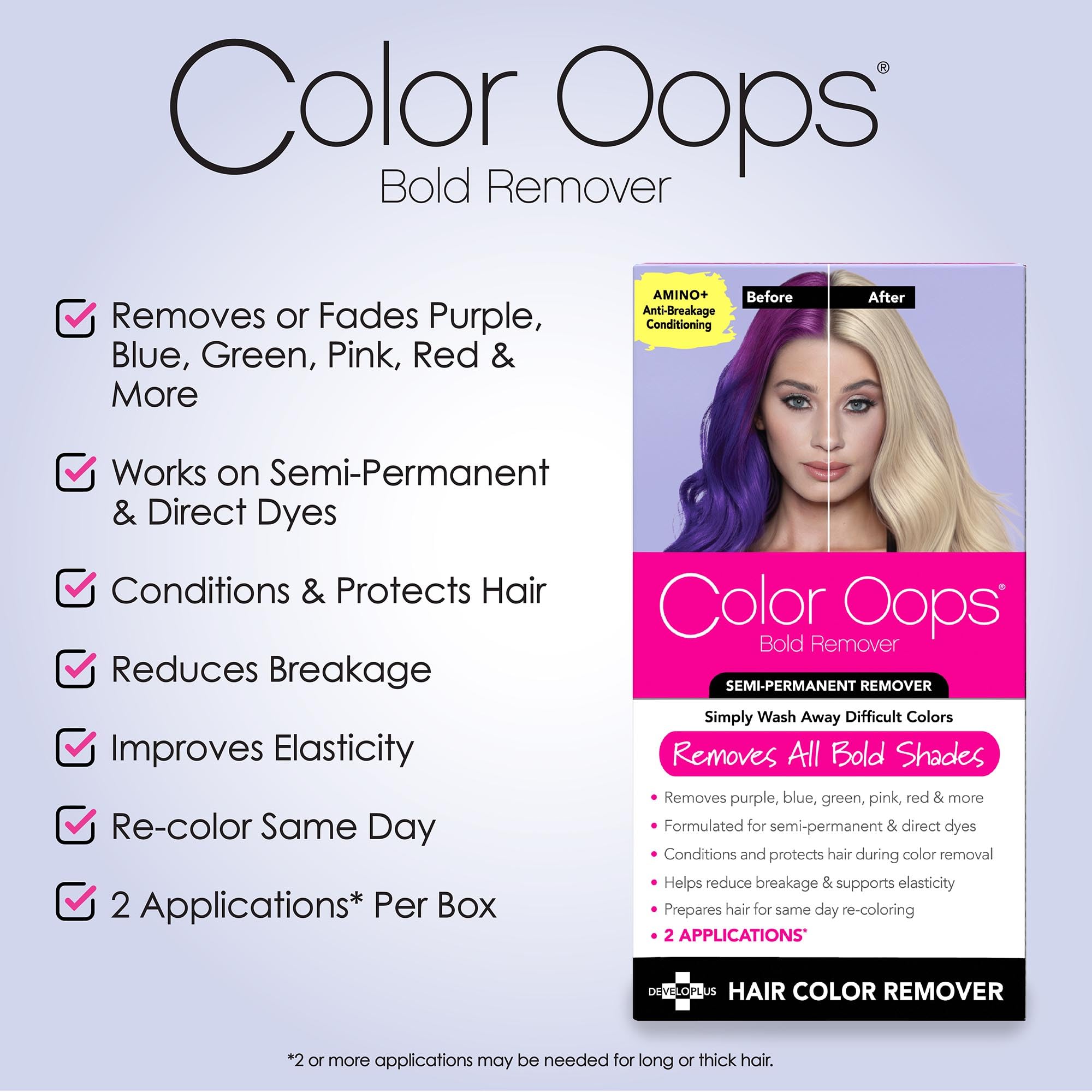 Color Oops Bold Remover two-applications pack; convenient for stubborn color and longer hair.