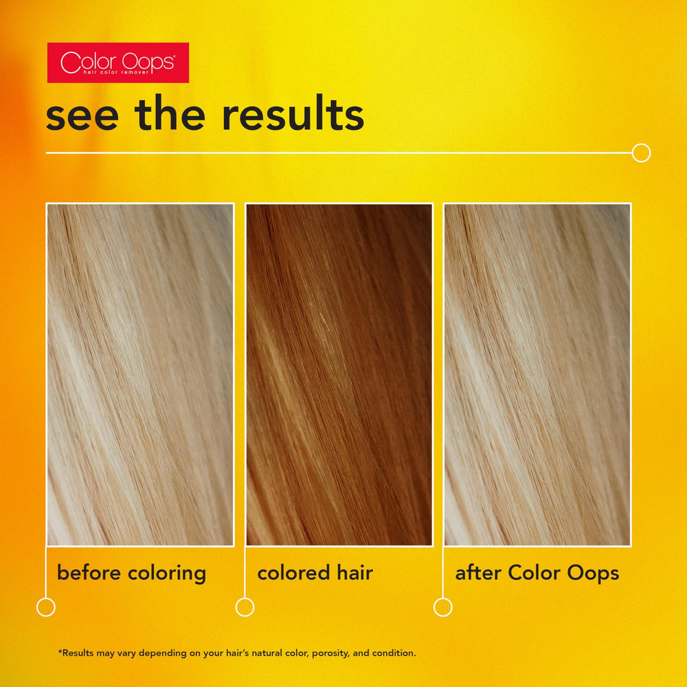 Color Oops conditioning formula with aloe vera and soy protein supports hair health.