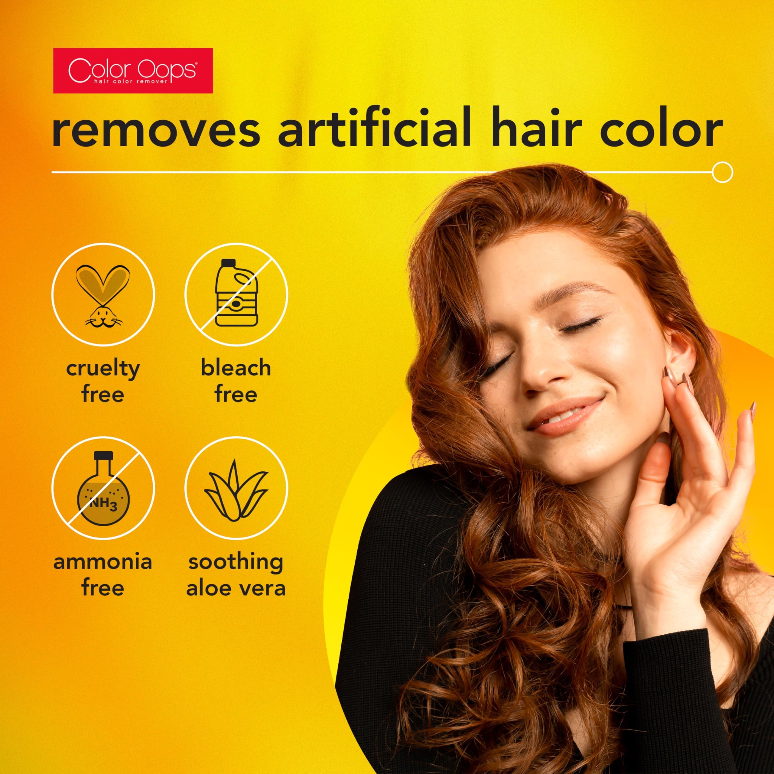Color Oops closeup dispense highlights easy-to-use formula for safe color removal.