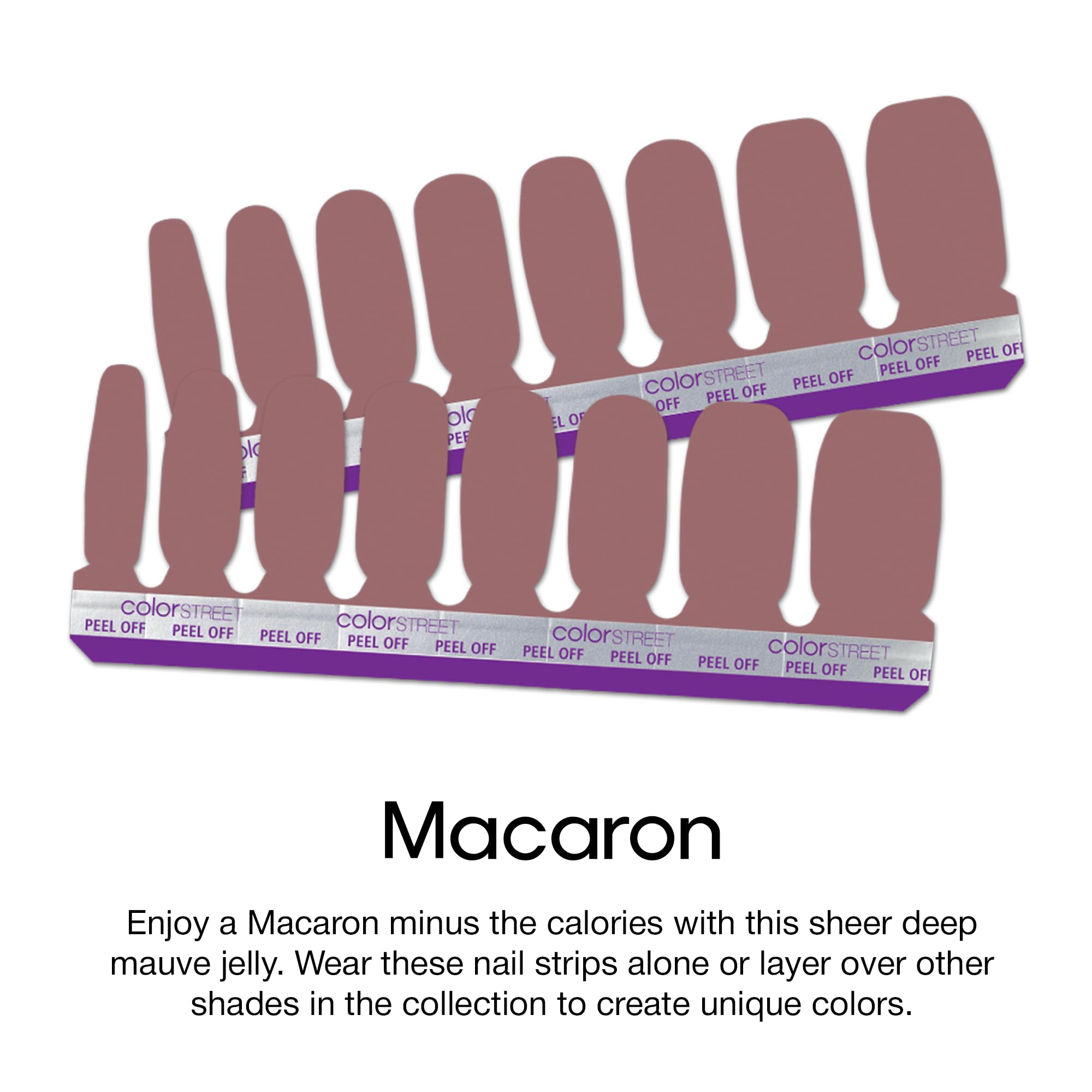 Color Street Macaron nail strips close-up showing creme jelly finish.