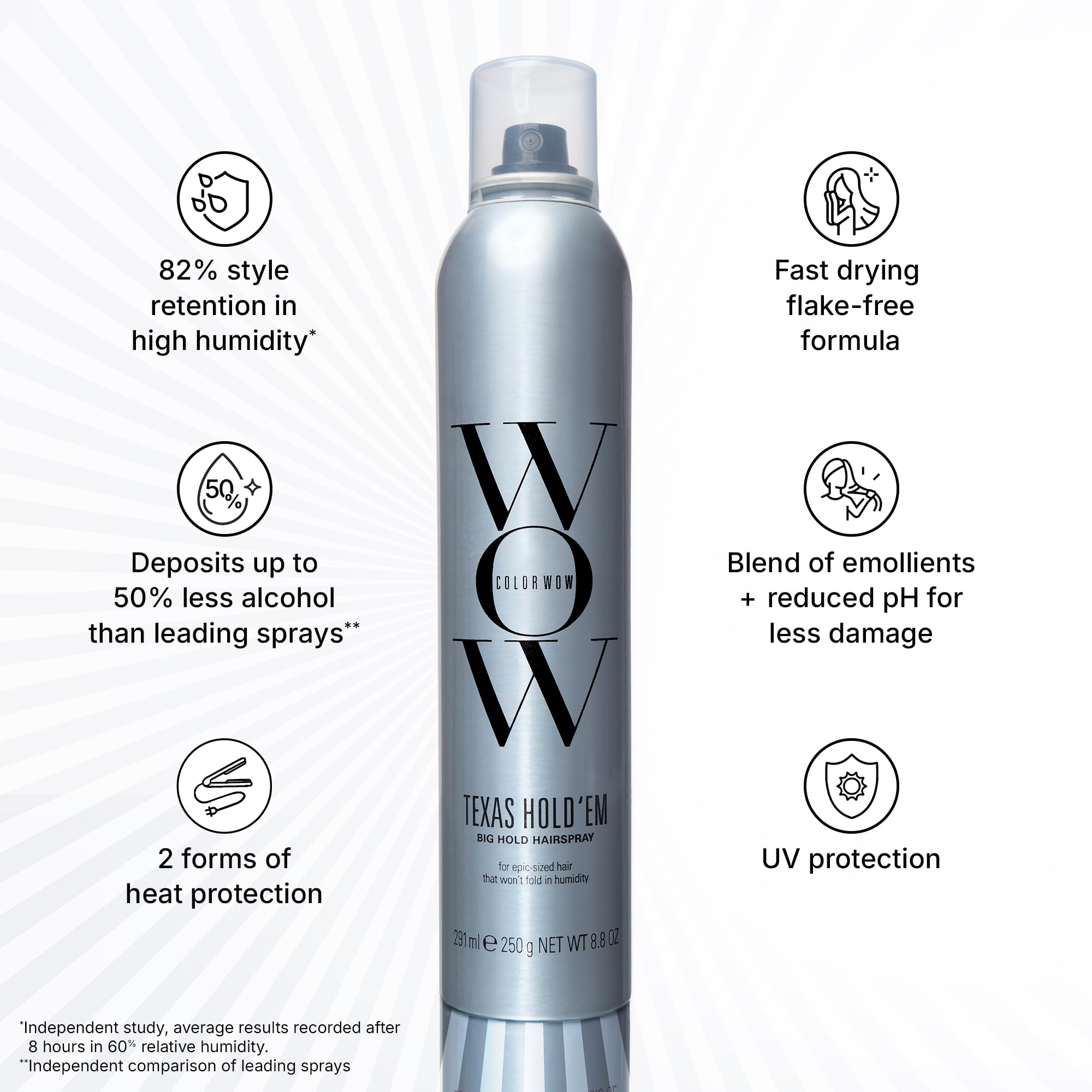COLOR WOW spray on hair texture showing fast-dry, no-crunch benefit