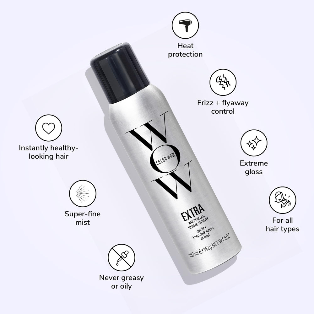COLOR WOW mist close-up demonstrating ultra-fine spray and shine
