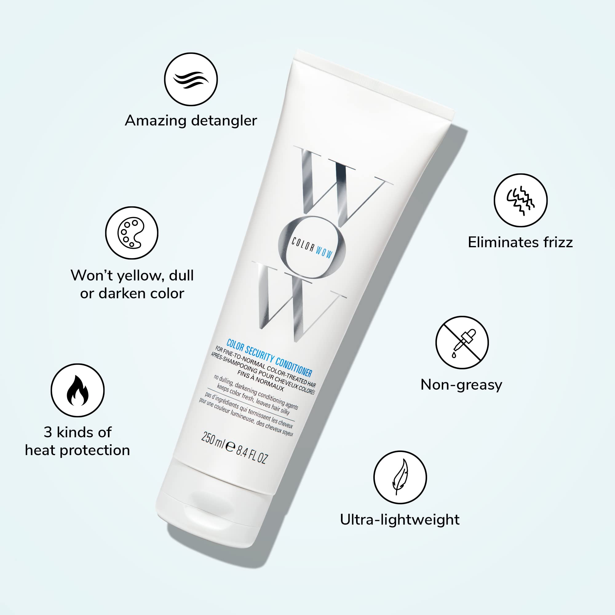 COLOR WOW conditioner cream on fingers demonstrating lightweight slip and detangling benefit for fine hair