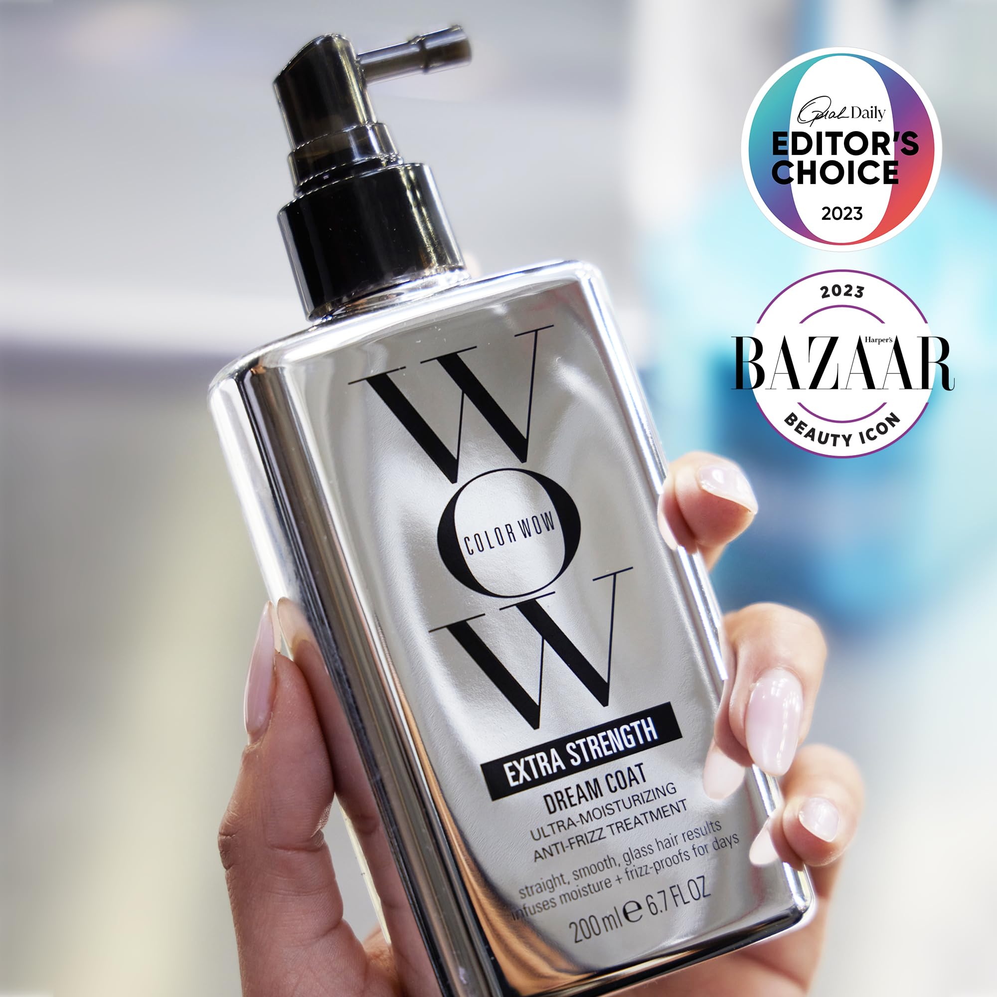 COLOR WOW product being applied to damp hair to lock in moisture